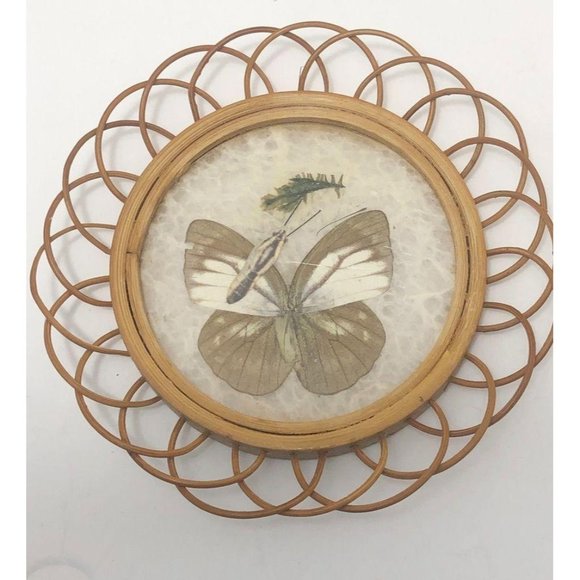 2 Vintage Wicker Butterfly Moth Boho Coasters - Picture 3 of 6